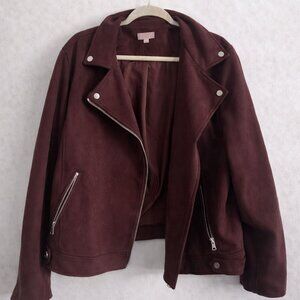 LOFT Burgundy Moto Jacket – Size XL – Faux Suede